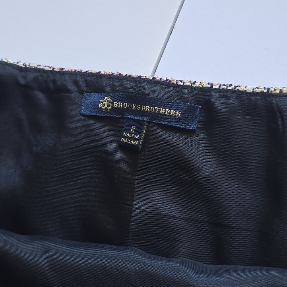 Vintage Brooks Brothers Wool Blend Plaid Boucle Tweed Pencil Skirt Sz 2 - Picture 4 of 11